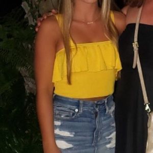 Forever 21 yellow cropped ruffle tank top